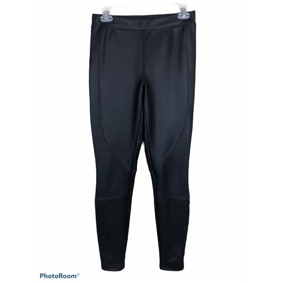 Express Womens Faux Leather Leggings Black Mid Rise Stretch Elastic Waist S‎ - Picture 1 of 9